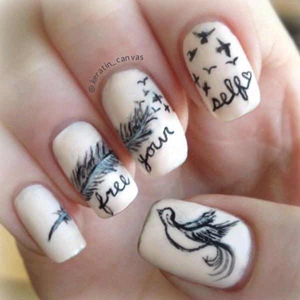40+ Examples of Feather Nail Art