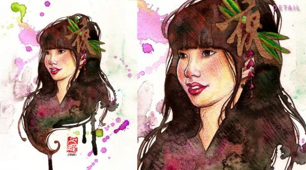 Mixed Media Japanese Girls by JUURI