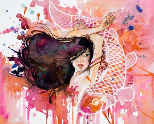 Mixed Media Japanese Girls by JUURI