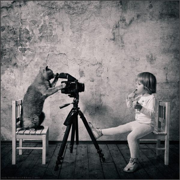 Little Girl and Her Cat