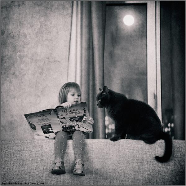 Little Girl and Her Cat