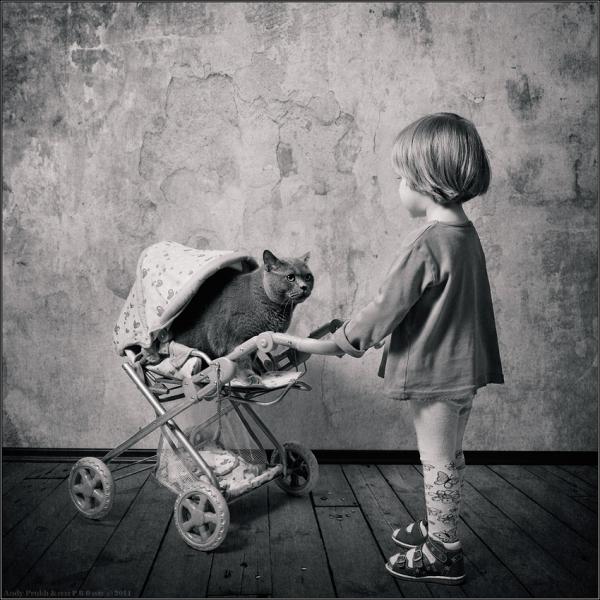 Little Girl and Her Cat