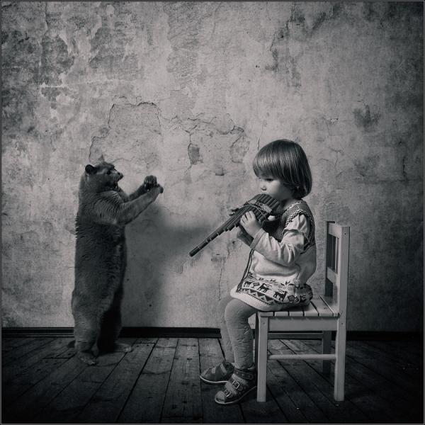 Little Girl and Her Cat