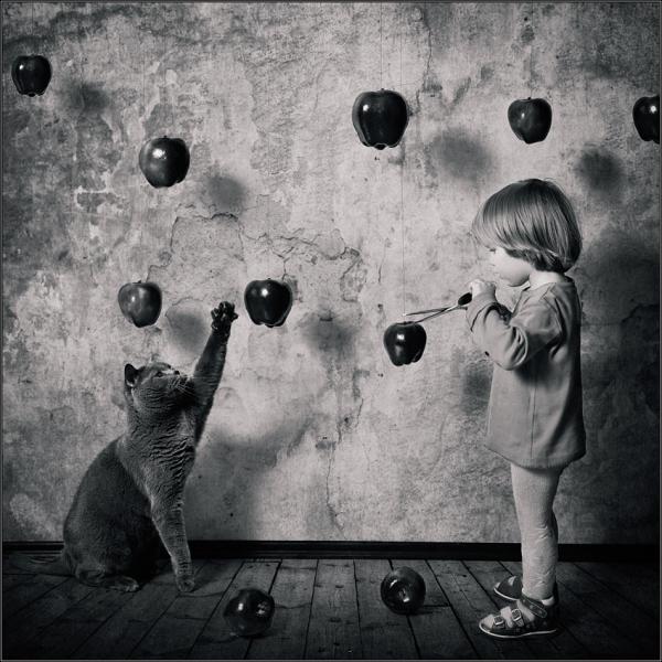 Little Girl and Her Cat