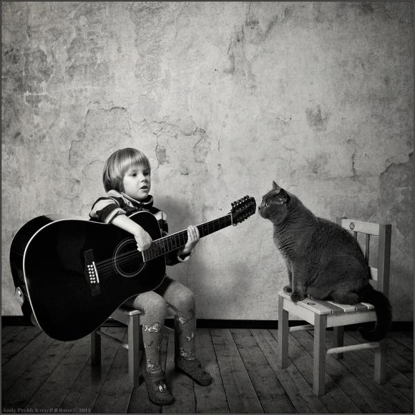 Little Girl and Her Cat