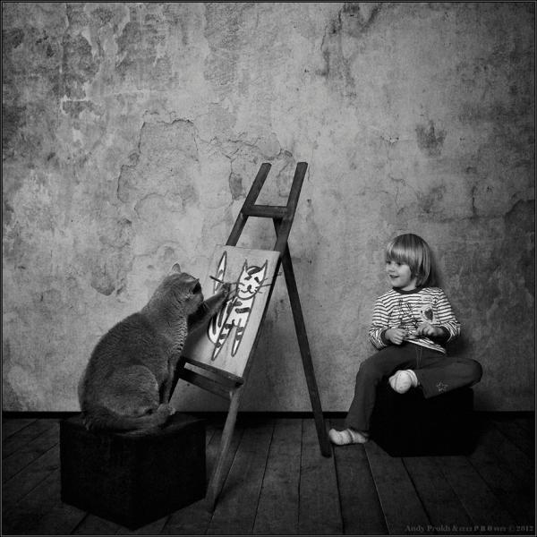 Little Girl and Her Cat