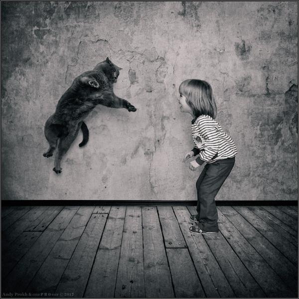 Little Girl and Her Cat