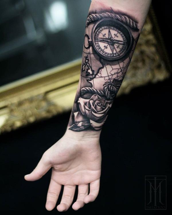 100 Awesome Compass Tattoo Designs