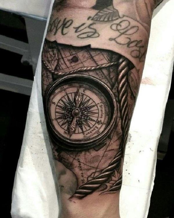 100 Awesome Compass Tattoo Designs