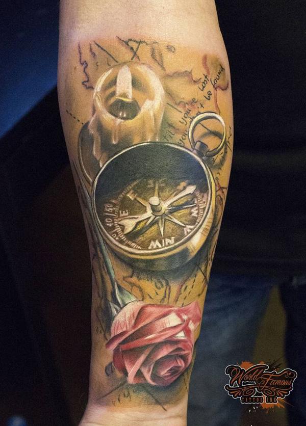 100 Awesome Compass Tattoo Designs