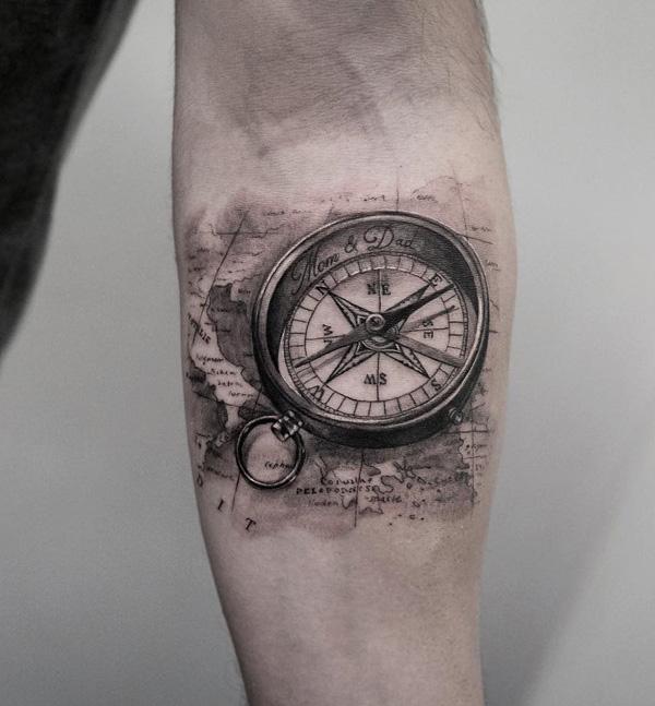 100 Awesome Compass Tattoo Designs