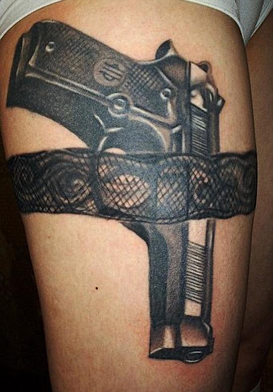 6 gun tattoo 35 Awesome Gun Tattoo Designs