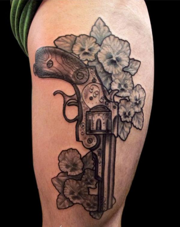 32 gun tattoo 35 Awesome Gun Tattoo Designs