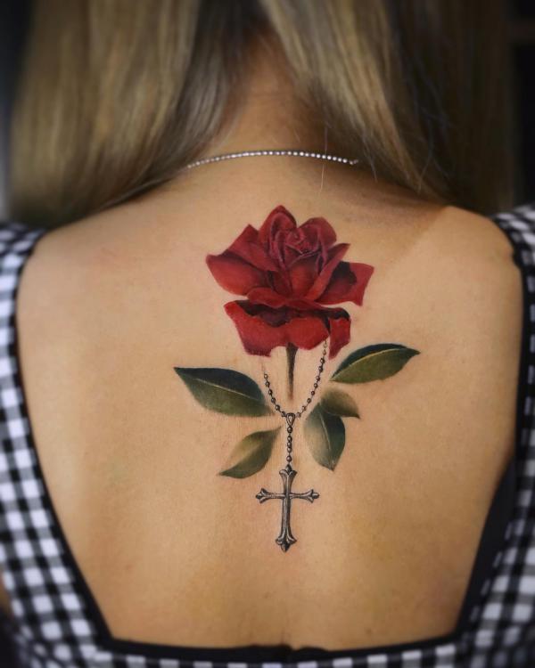 30 Cross with Rose Tattoo Ideas for Men and Women