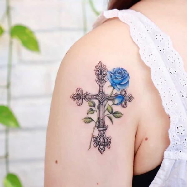 30 Cross with Rose Tattoo Ideas for Men and Women