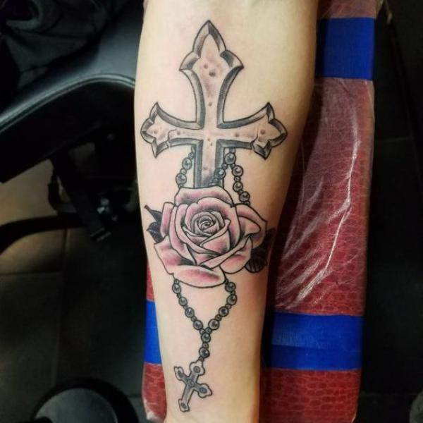 30 Cross with Rose Tattoo Ideas for Men and Women