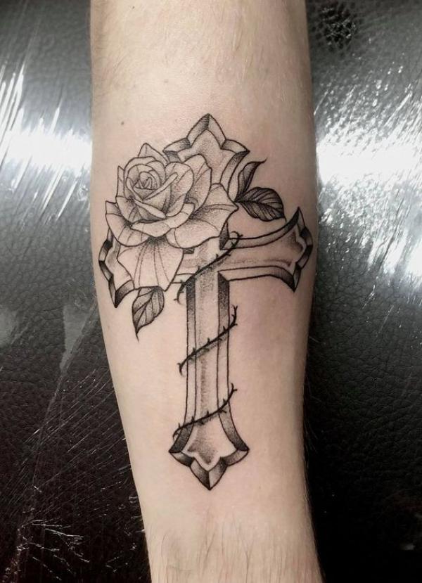 30 Cross with Rose Tattoo Ideas for Men and Women