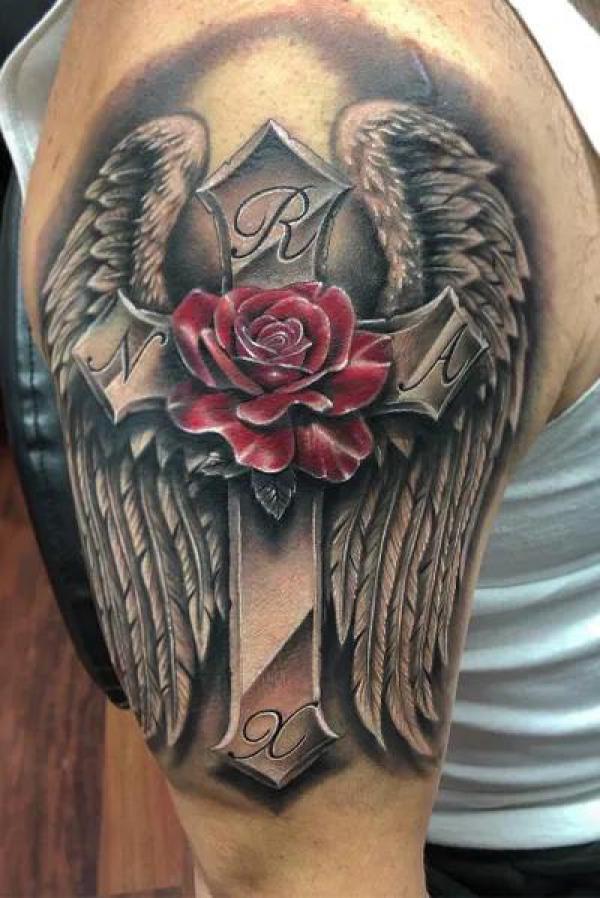 30 Cross with Rose Tattoo Ideas for Men and Women