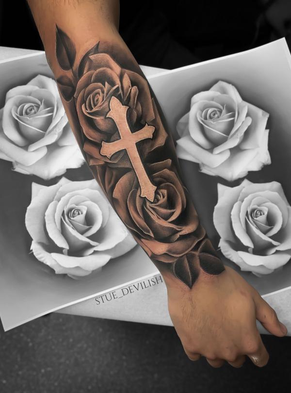 30 Cross with Rose Tattoo Ideas for Men and Women