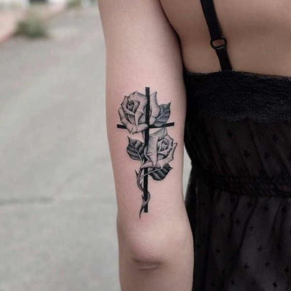 30 Cross with Rose Tattoo Ideas for Men and Women