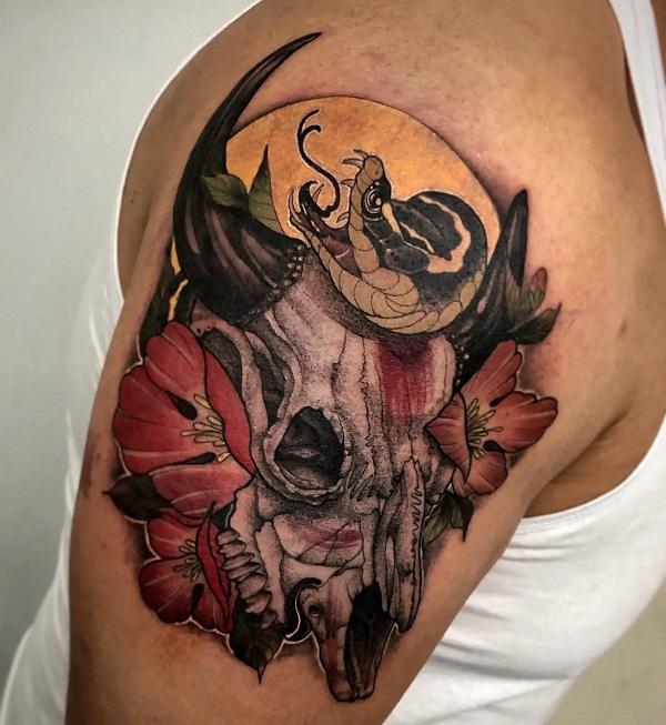 50+ Meaningful Bull Skull Tattoo Designs