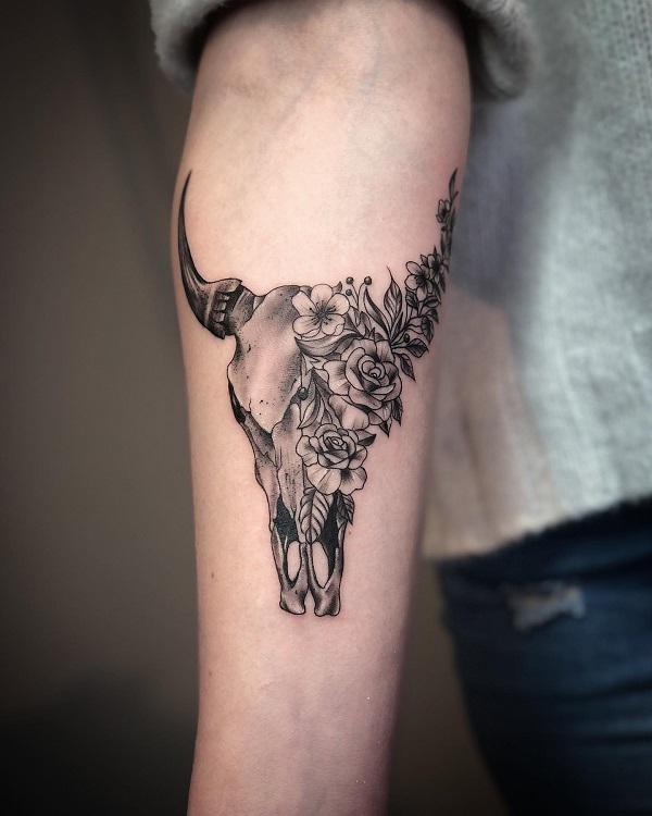 50+ Meaningful Bull Skull Tattoo Designs