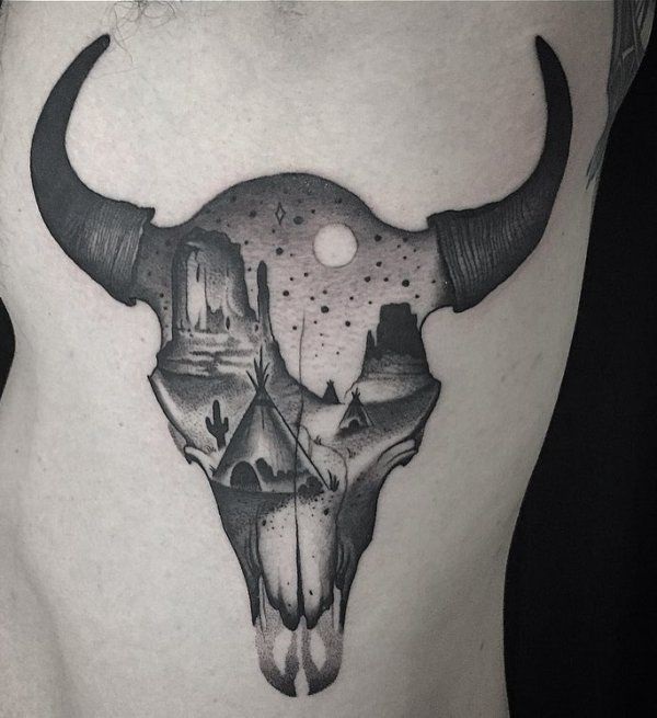 50+ Meaningful Bull Skull Tattoo Designs