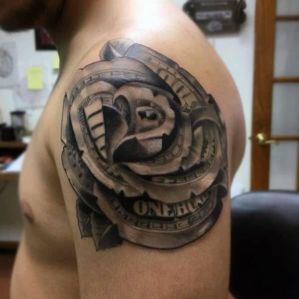 30 Striking Money Rose Tattoo Designs