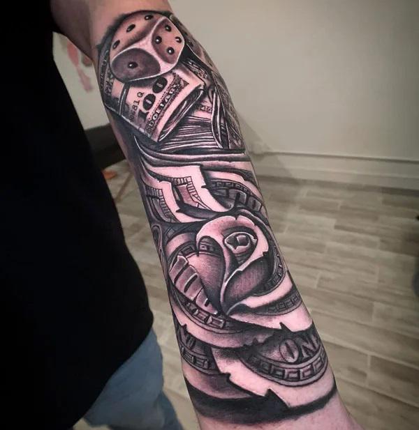 30 Striking Money Rose Tattoo Designs