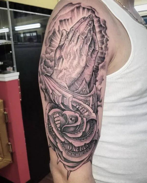 30 Striking Money Rose Tattoo Designs