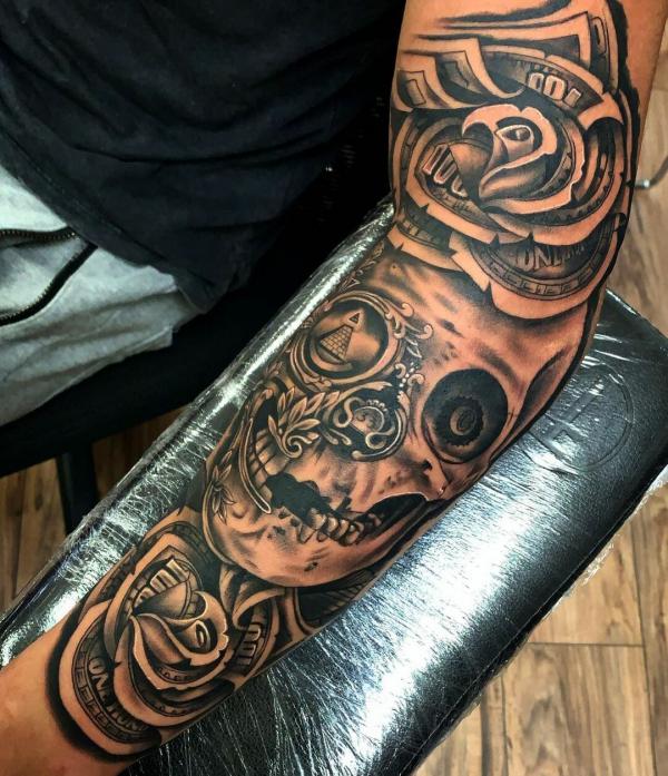 30 Striking Money Rose Tattoo Designs