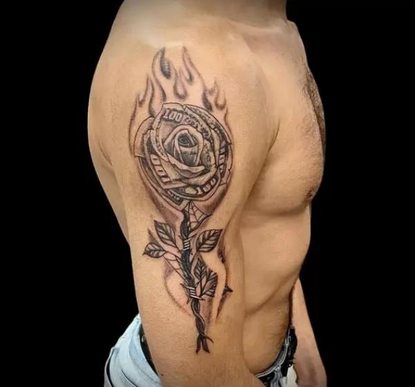 30 Striking Money Rose Tattoo Designs