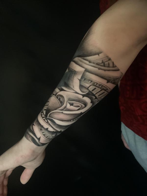 30 Striking Money Rose Tattoo Designs