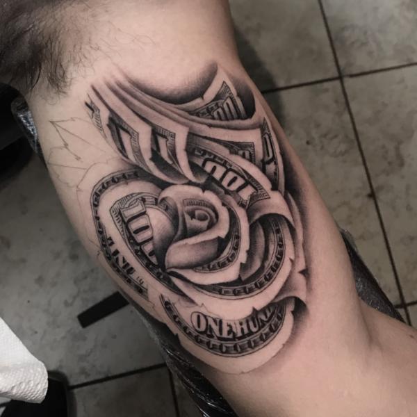 30 Striking Money Rose Tattoo Designs