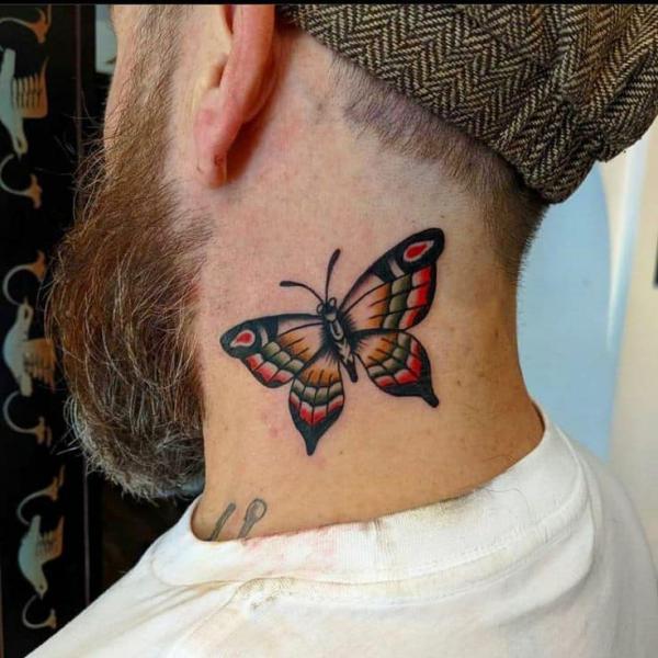 30 Butterfly Neck Tattoo Designs with Meaning