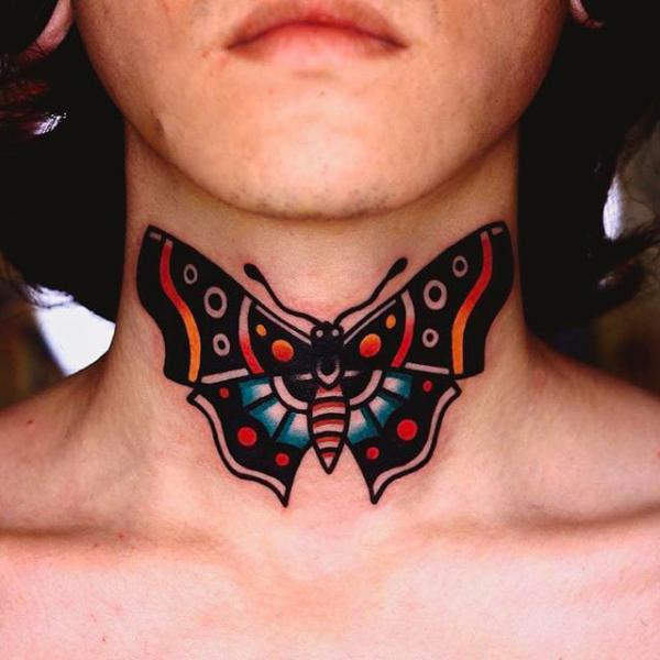 30 Butterfly Neck Tattoo Designs with Meaning