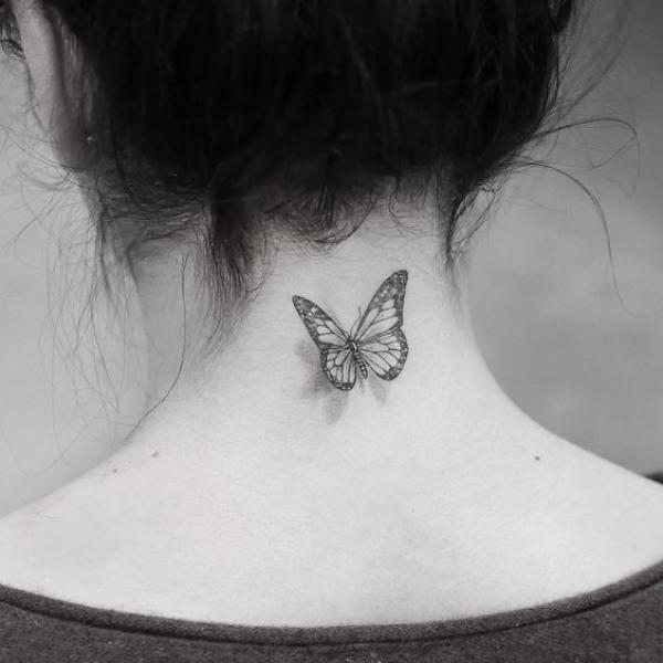 30 Butterfly Neck Tattoo Designs with Meaning
