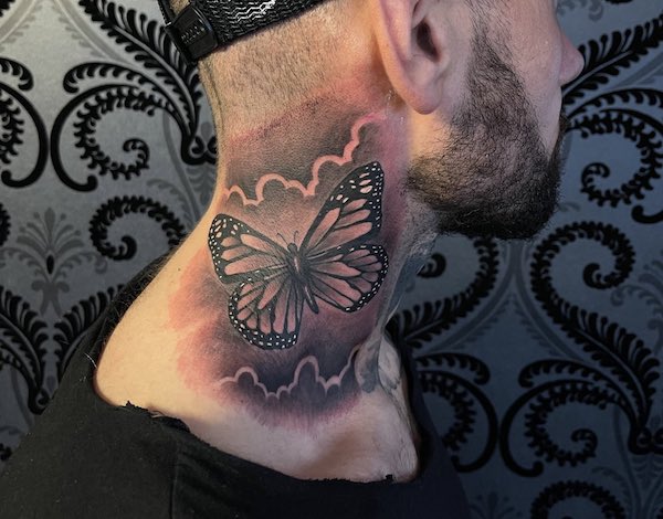 30 Butterfly Neck Tattoo Designs with Meaning