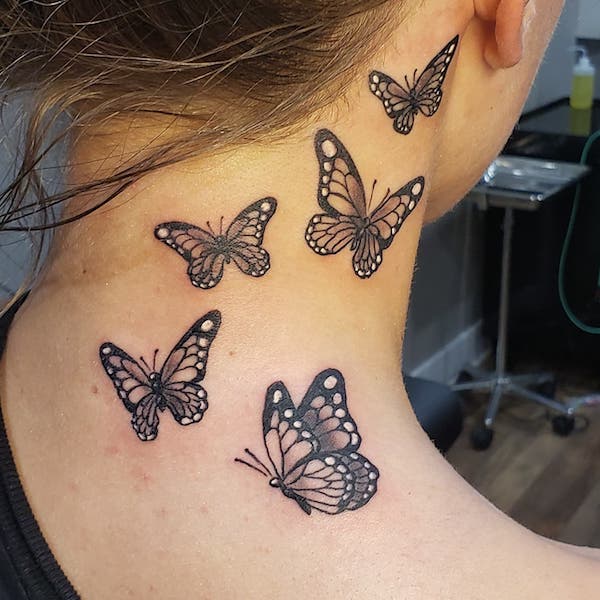30 Butterfly Neck Tattoo Designs with Meaning