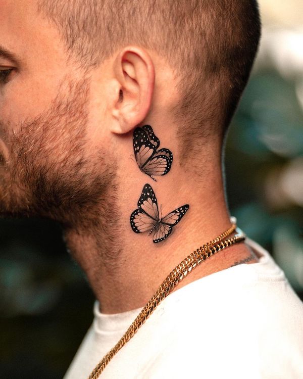 30 Butterfly Neck Tattoo Designs with Meaning