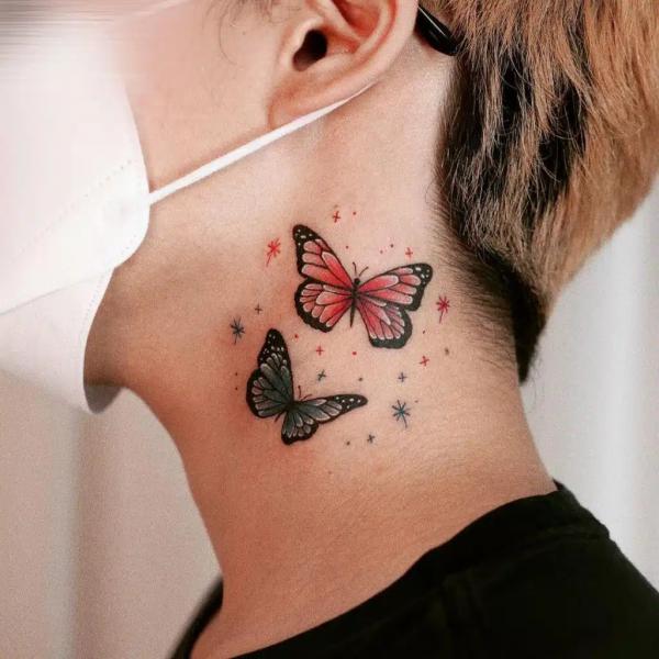30 Butterfly Neck Tattoo Designs with Meaning