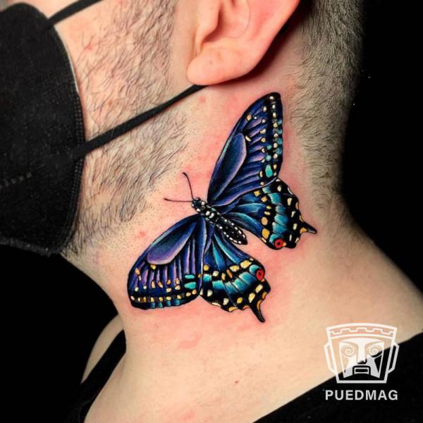 30 Butterfly Neck Tattoo Designs with Meaning