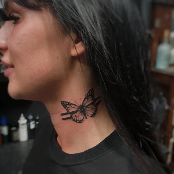 30 Butterfly Neck Tattoo Designs with Meaning