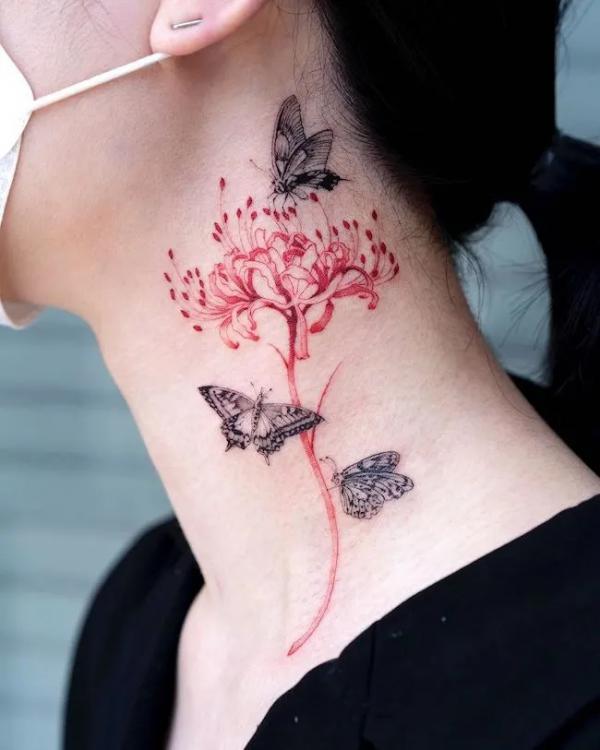 30 Butterfly Neck Tattoo Designs with Meaning