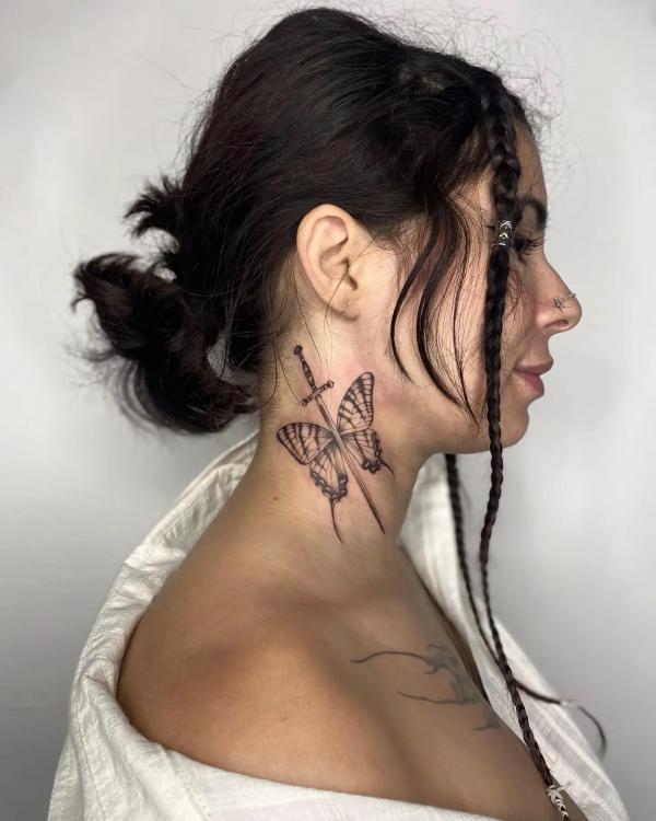 30 Butterfly Neck Tattoo Designs with Meaning