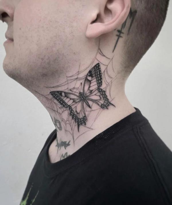 30 Butterfly Neck Tattoo Designs with Meaning