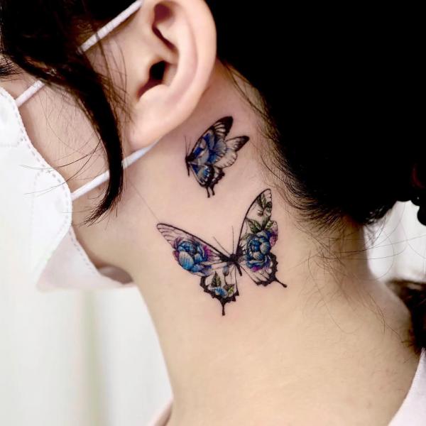30 Butterfly Neck Tattoo Designs with Meaning