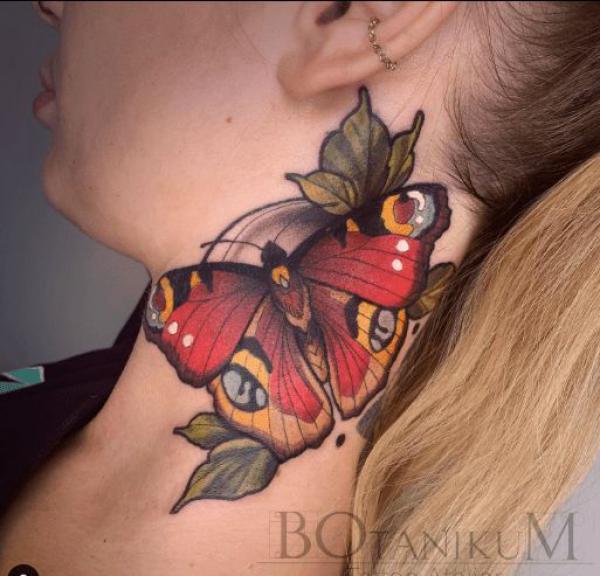 30 Butterfly Neck Tattoo Designs with Meaning