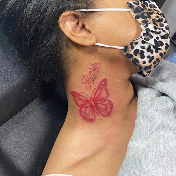 30 Butterfly Neck Tattoo Designs with Meaning