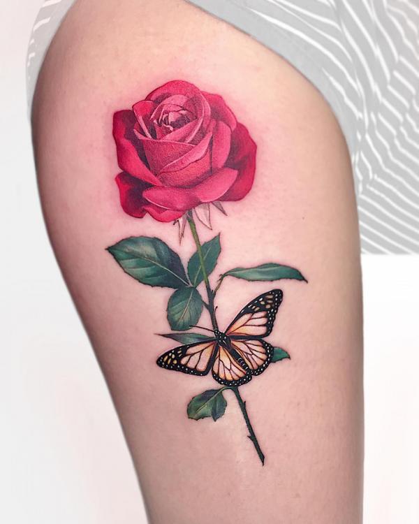40 Rose and Butterfly Tattoo Designs with Meaning